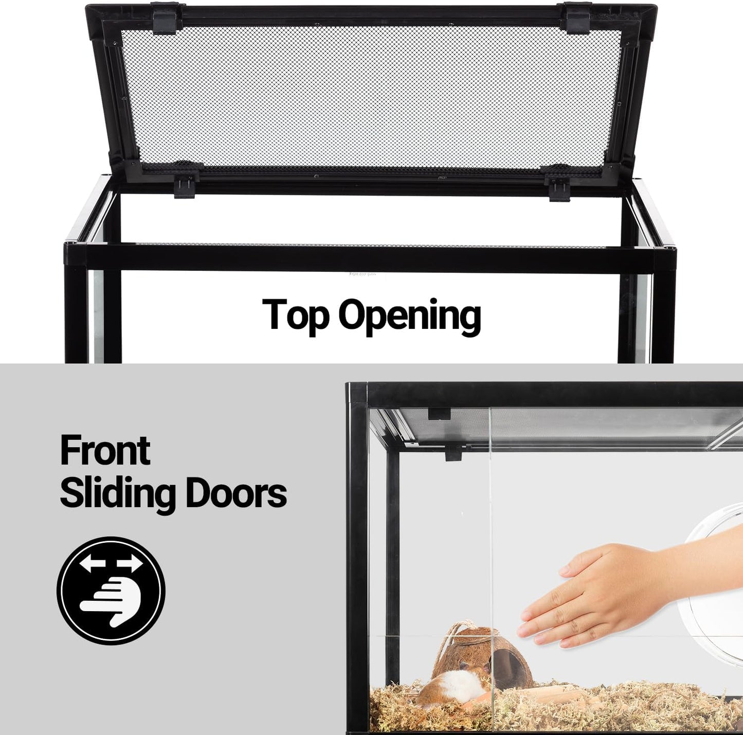 OiiBO Reptile Tank Terrarium 24" x 16" x 16", 2 in 1 Reptile Habitat Terrarium with Front Sliding Doors Screen Ventilation for Lizard Gecko Tortoise