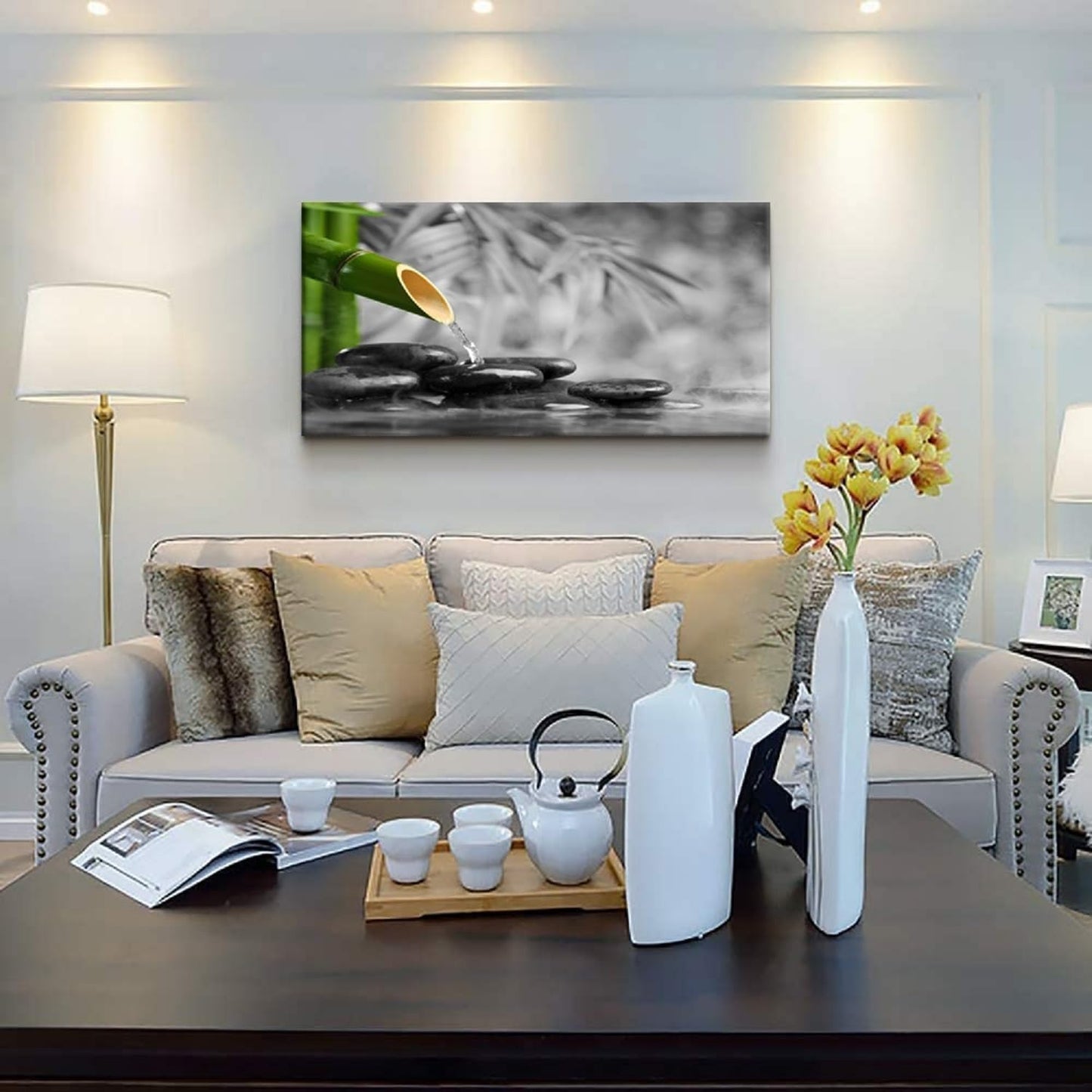 Yxbhhym Canvas Wall Art Living Room Black and White Wall Art Zen Poster Prints Green Wall Decor Stone Meditation Pictures for Office Kitchen Decoration Bedroom Wall Décor Framed Large Art