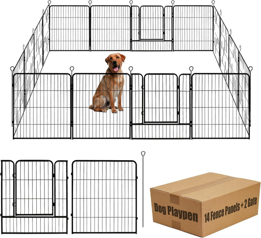 Dog Playpen,24 32 40 48 in(H) Pet Fence Outdoor for Rv Camping,Garden Fence Medium Animal Barrie for Yard,11Ft(L)-56Ft(L) Black Metal Temporary Fencing