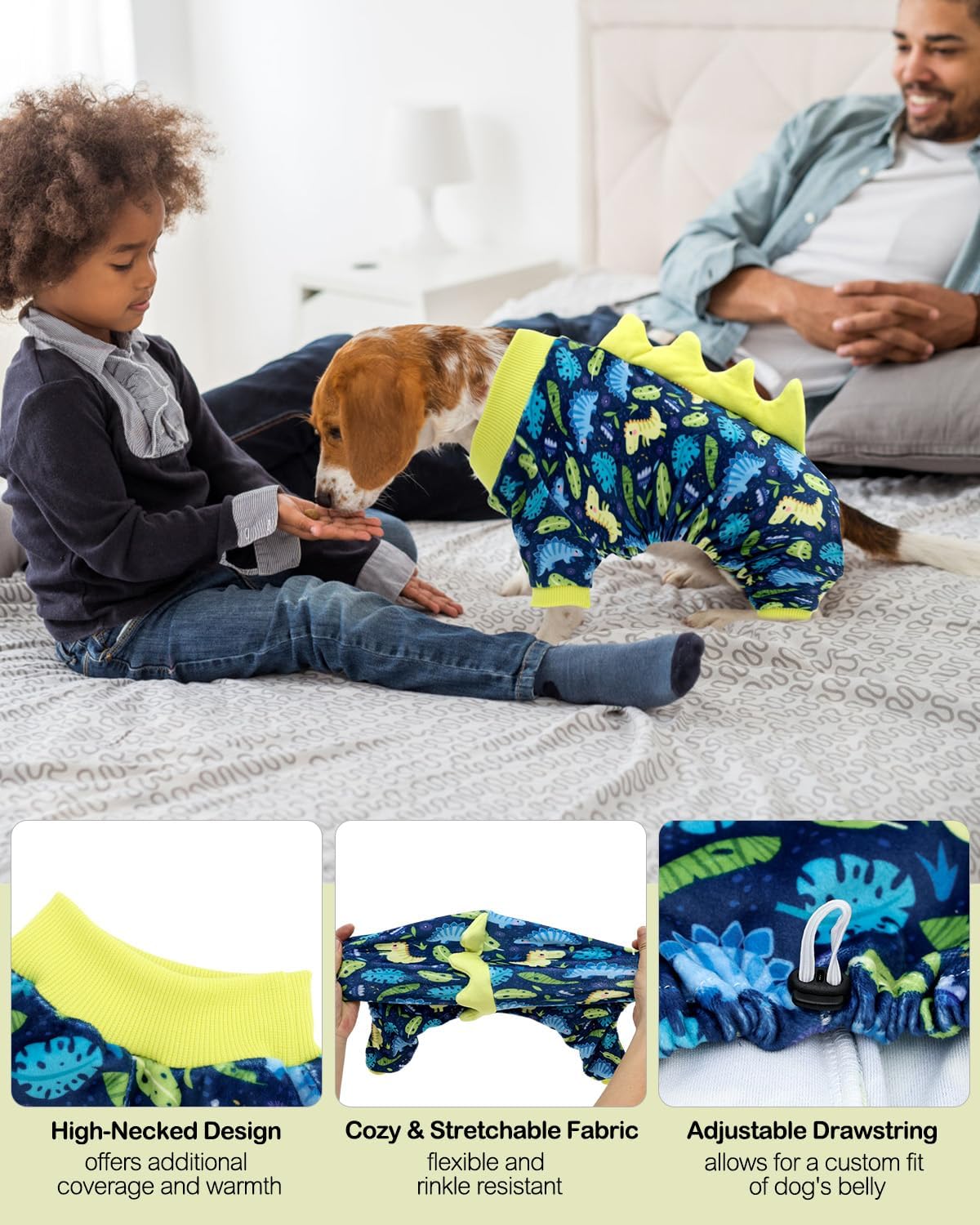 CuteBone Dinosaur Costume Dog Pajamas, Stretchy Spandex Crystal Velvet Sleepwear Coat for Small Dogs, Soft & Warm Pet Outfit Clothes for Cold Weather, Cozy Pullover Design COSP10XS