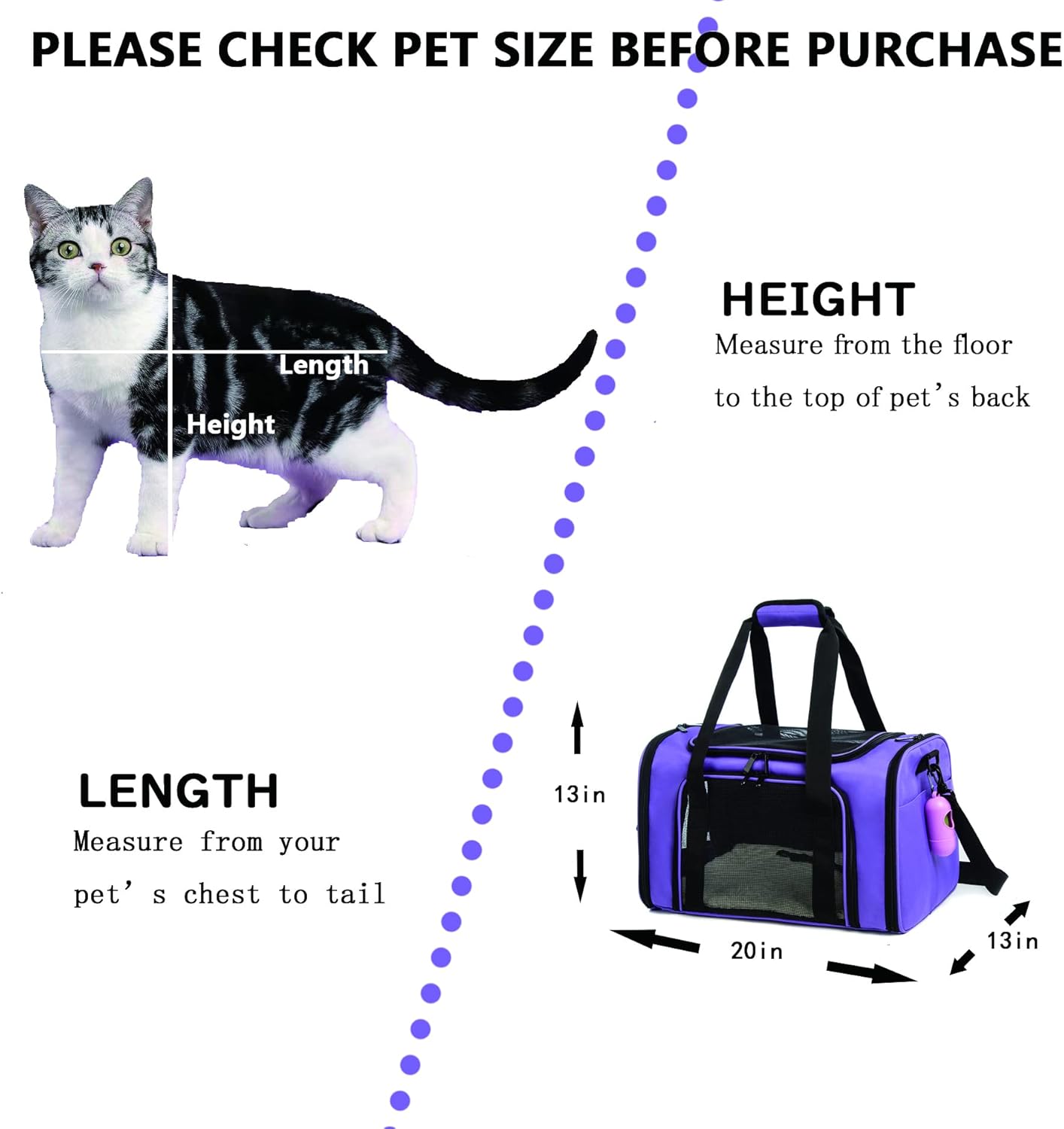 Cat Carrier Dog Carrier Pet Carrier Cat Bags for Small Medium Cats Dogs Puppies of 15 Lbs,of Airline Approved Small Dog Bag Soft Sided,Collapsible Travel Puppy Carrier (Large, Purple)