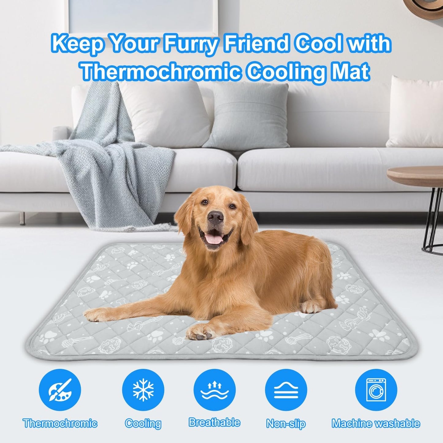 MH MYLUNE HOME Self Cooling Mat for Large Dog, 39”x59” Arc-Chill Cooling Fiber & Endothermic Color Changing Pet Cooling Pad, Foldable & Washable Non-Toxic Summer Pet Blanket