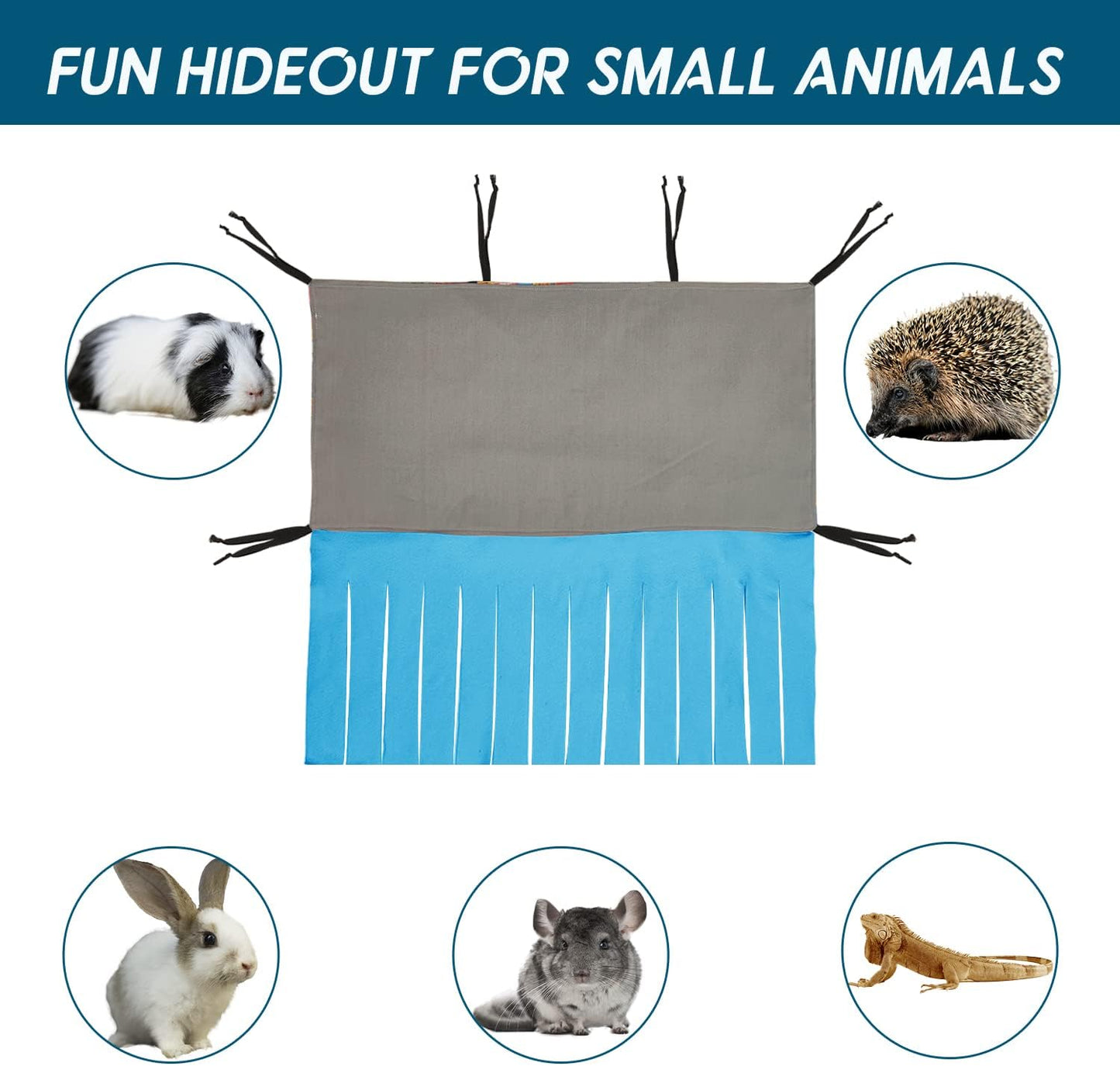 RIOUSSI Guinea Pig Hideout Hideaway Corner Fleece Toys Cage Accessories with Reversible Sides, Geo/Gray+Blue, 27"x14"x14"