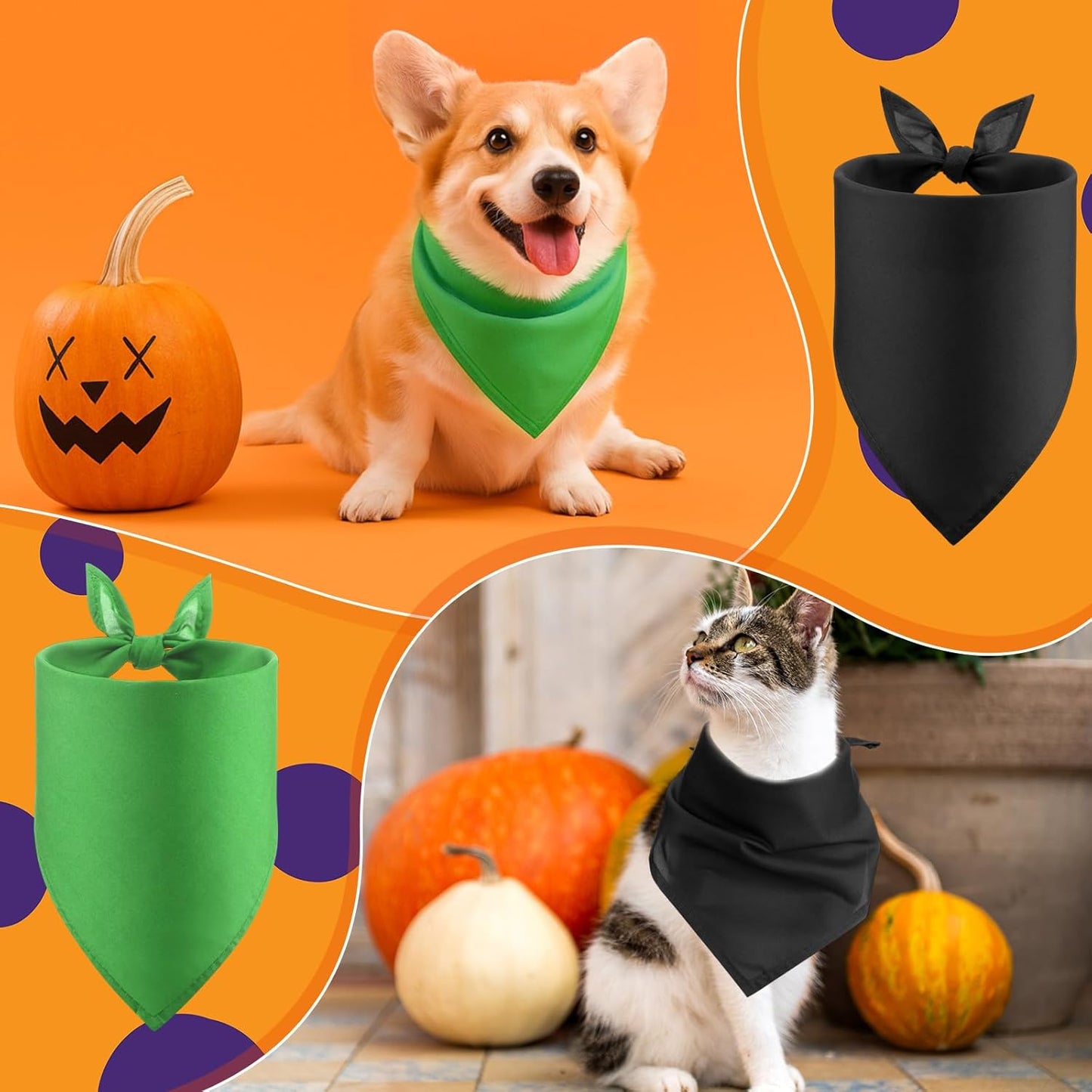 48 Pcs Halloween Blank Dog Bandanas Bulk Sublimation Plain Bandanas for Dogs Heat Transfer Personalized DIY Triangle Bibs Scarf Set for Pets Halloween Costume Photo Props Accessories Pet Shops