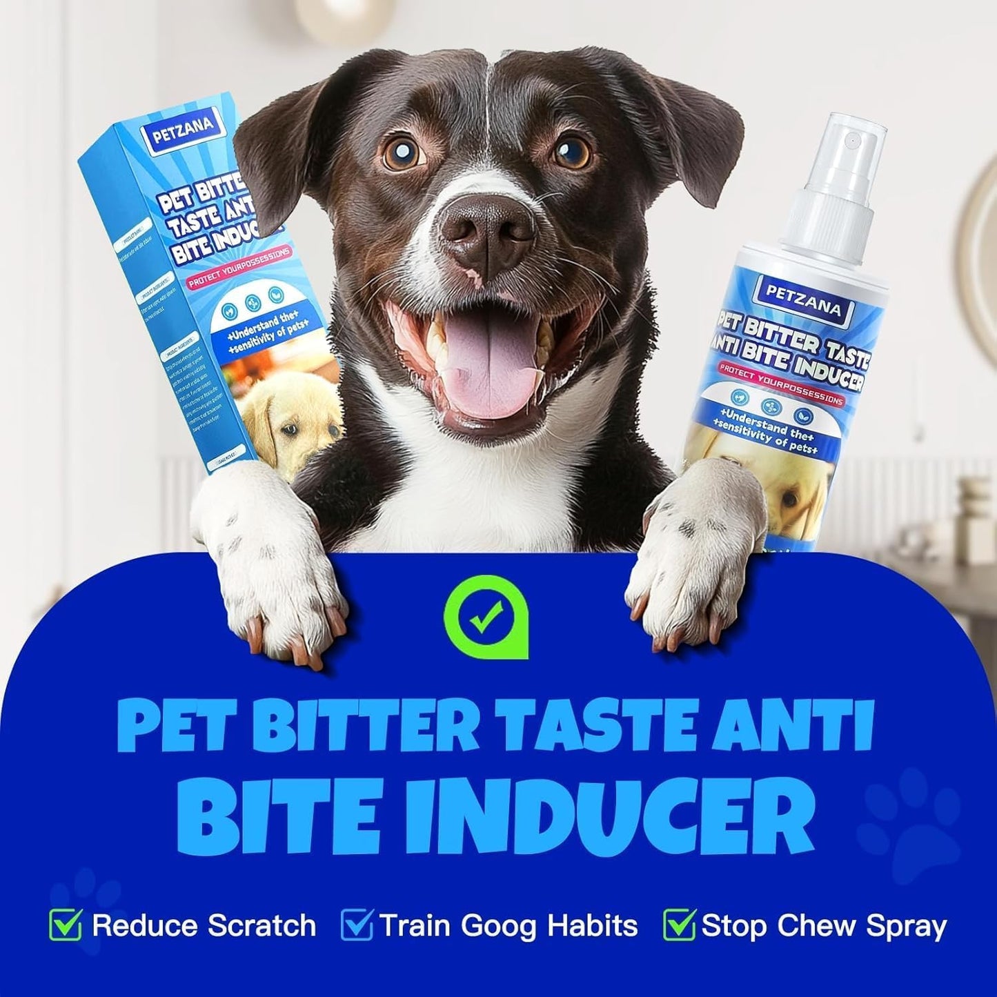 Bitter Apple Spray for Dogs: 100ML Natural Alcohol-Free Bitter Spray for Dogs to Stop Chewing Licking, Deterrent Spray for Puppy Training Protect Furniture, Shoes, Cords Indoor/Outdoor Use (100ML)