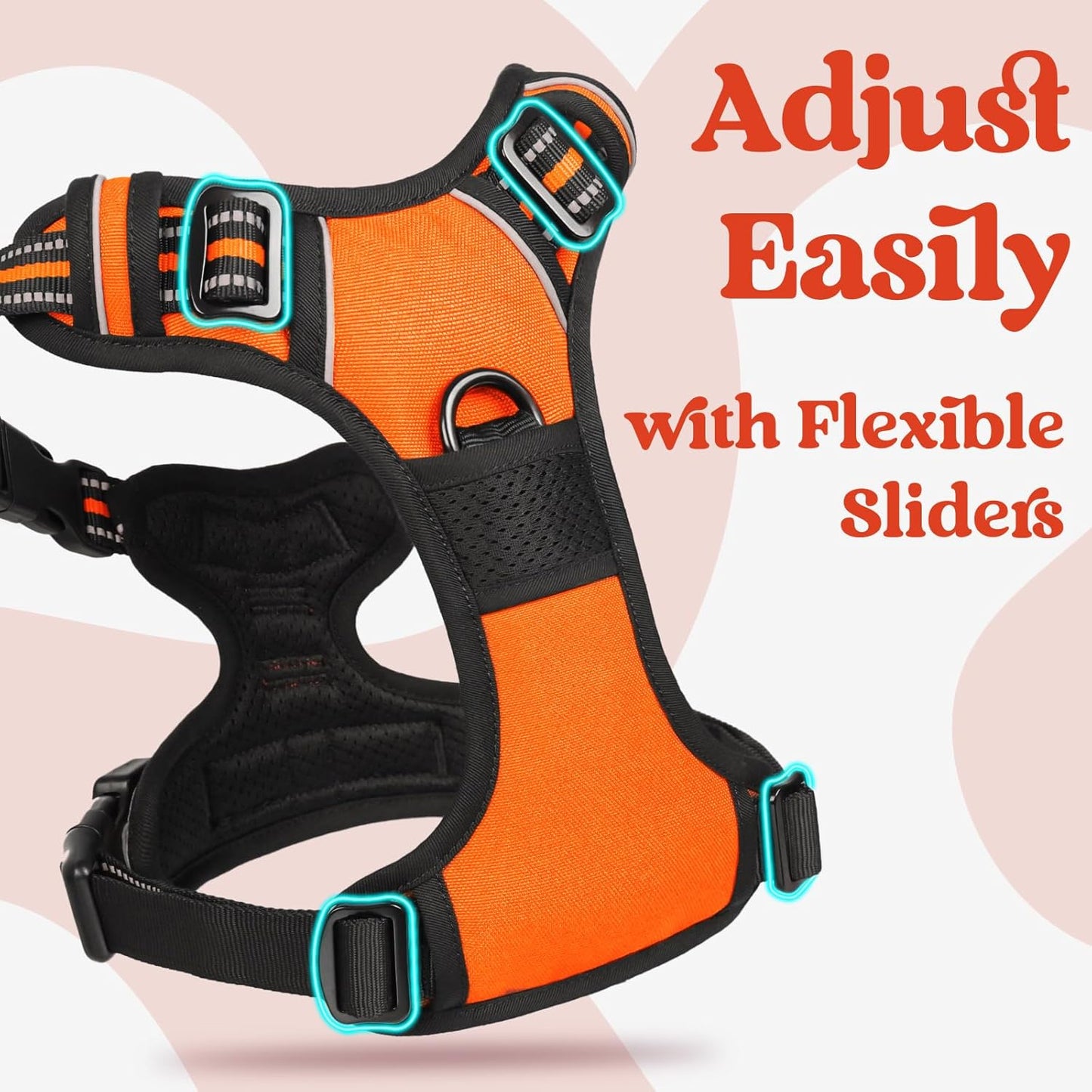 rabbitgoo Dog Harness Small Sized, No Pull Pet Harness with 3 Buckles, Adjustable Soft Padded Vest with Control Handle, Walking Reflective Pet Vest for Small Dogs, Orange, S