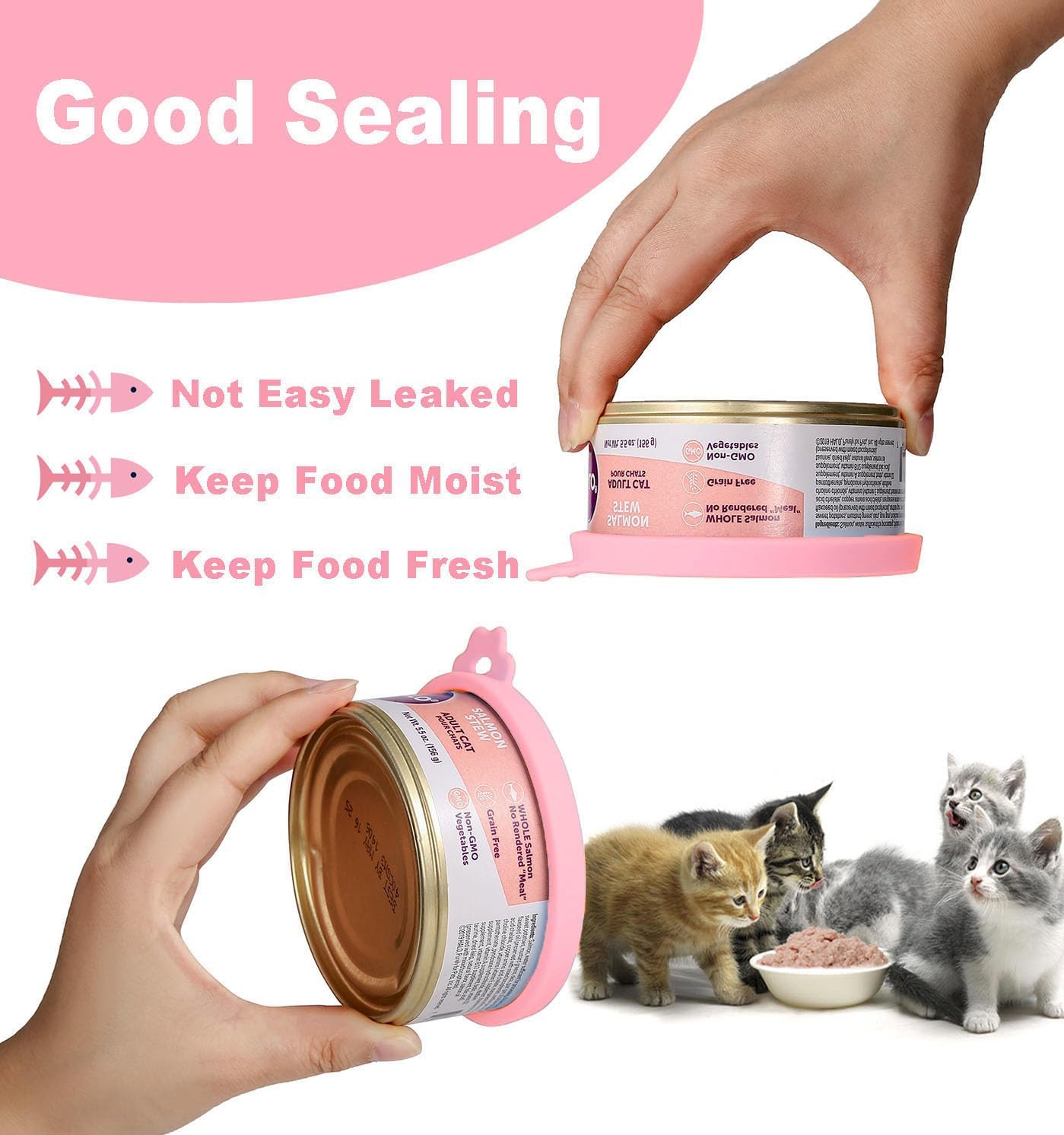 Comtim Cat Food Can Covers Lids for 5.5 oz Cans, 2 Pack Silicone Cat Food Can Lids for 5.5 oz 5.3 oz Cans...Pet Food Can Covers Reusable Can Toppers Savers for Wet Food (Pink)