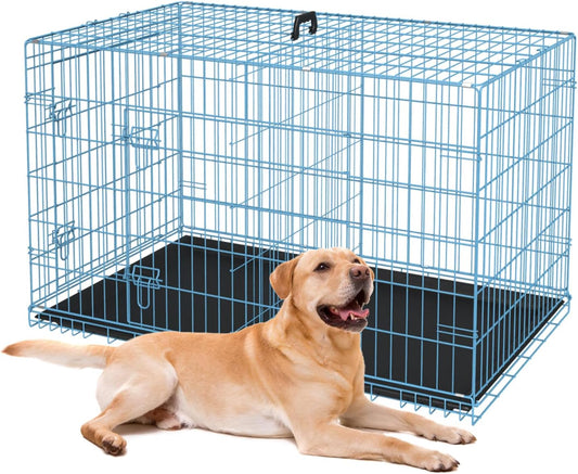 BestPet | Dog Crate | 36" | Blue | Foldable Metal Kennel with Double Doors, Secure Slide-Bolt Latches, Leakproof Tray | Portable Dog Cage for Medium Sized Breeds | for Travel, Indoor & Outdoor Use