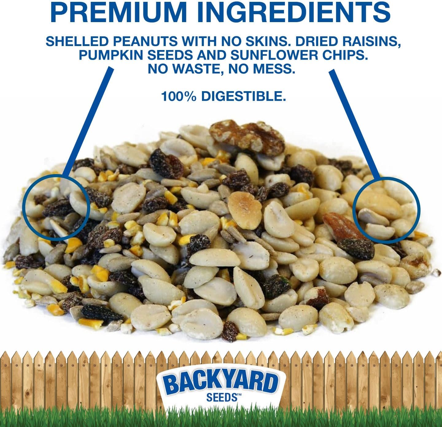 Backyard Seeds Woodpecker No Waste Mix Shelled Peanuts Mixed Bird Seed with Sunflower Chips, Pumpkins, Raisins (20 Pounds)