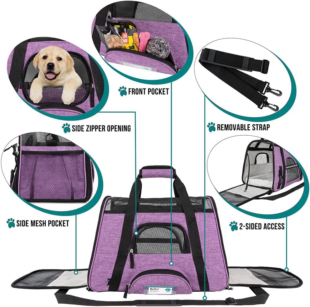 PetAmi Airline Approved Pet Carrier for Cat, Soft Sided Dog Carrier for Small Dog, Cat Travel Supply Accessories Indoor Cat, Ventilated Pet Carrying Bag Medium Large Kitten Puppy, Small Heather Purple