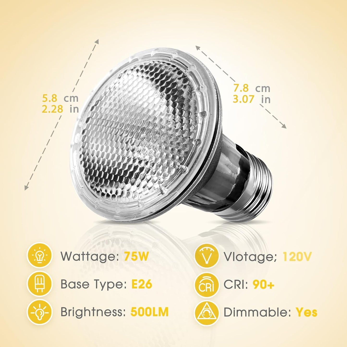 Reptile Heat Bulb [2 Pack], Reptile Light Bulbs 75W UVA UVB, Dimmable Heat Lamp Bulbs Basking Spot Light Bulb for Reptiles, Amphibian, Bearded Dragon, Lizard, Chicken