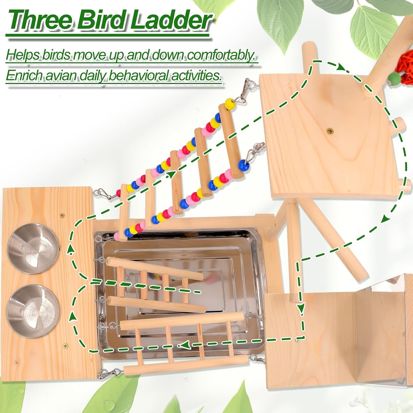Wooden Bird Parrots Playground, Bird Perch Stand, with Bird Ladder Chewing Toys, Out of Cage Accessories