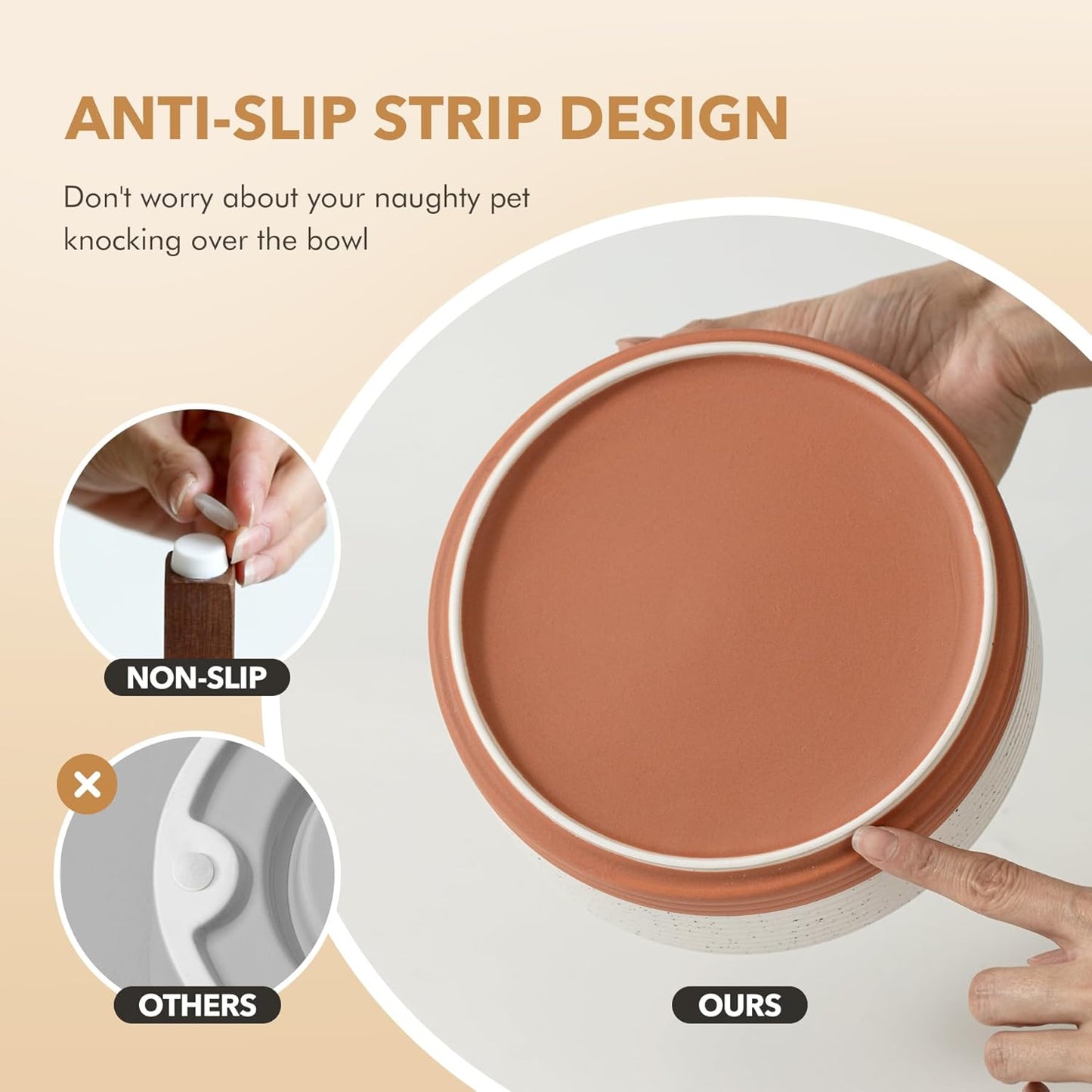 Ceramic 6.1inch Raised Double Dog Bowls Set with Acacia Wood Stand, 2 Heights Elevated, Food & Water Bowls for Small Dogs(28.2oz, Vanilla White)