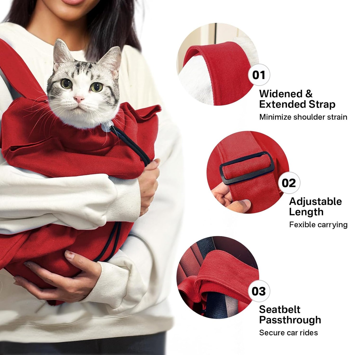 [Cozy Travel] Cat Carrier Pouch, Soft Cat Carrier for Small Cats, Carrying Sack, Restraint Bag for Nail Trimming, Vet Visits, Giving Meds, Dental Care, Car Travel - Wine Red