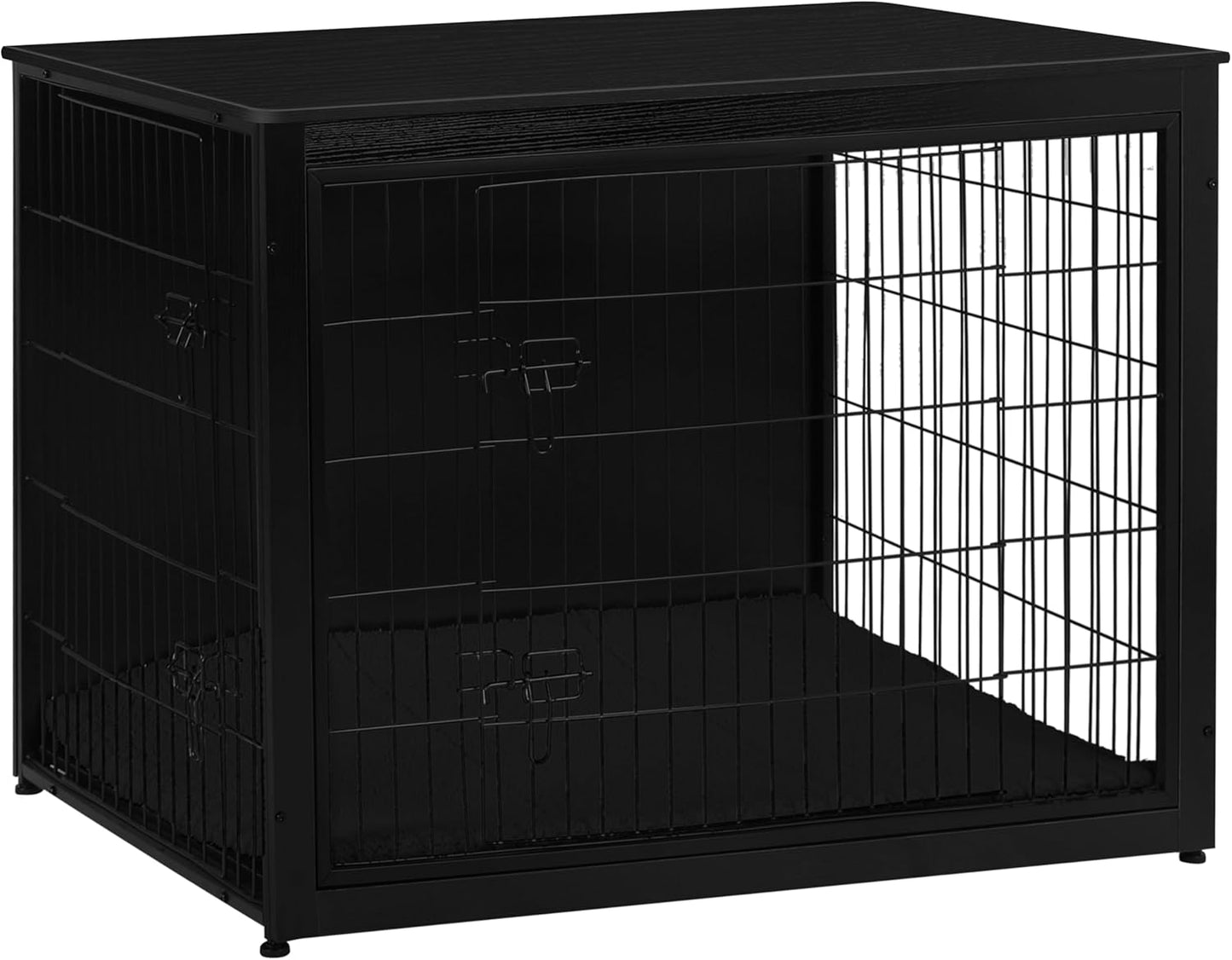 DWANTON Dog Crate Furniture with Cushion, Wooden Kennel Table with Double Doors, Indoor Dog House, Extra Large Size, 43.3" L, Black