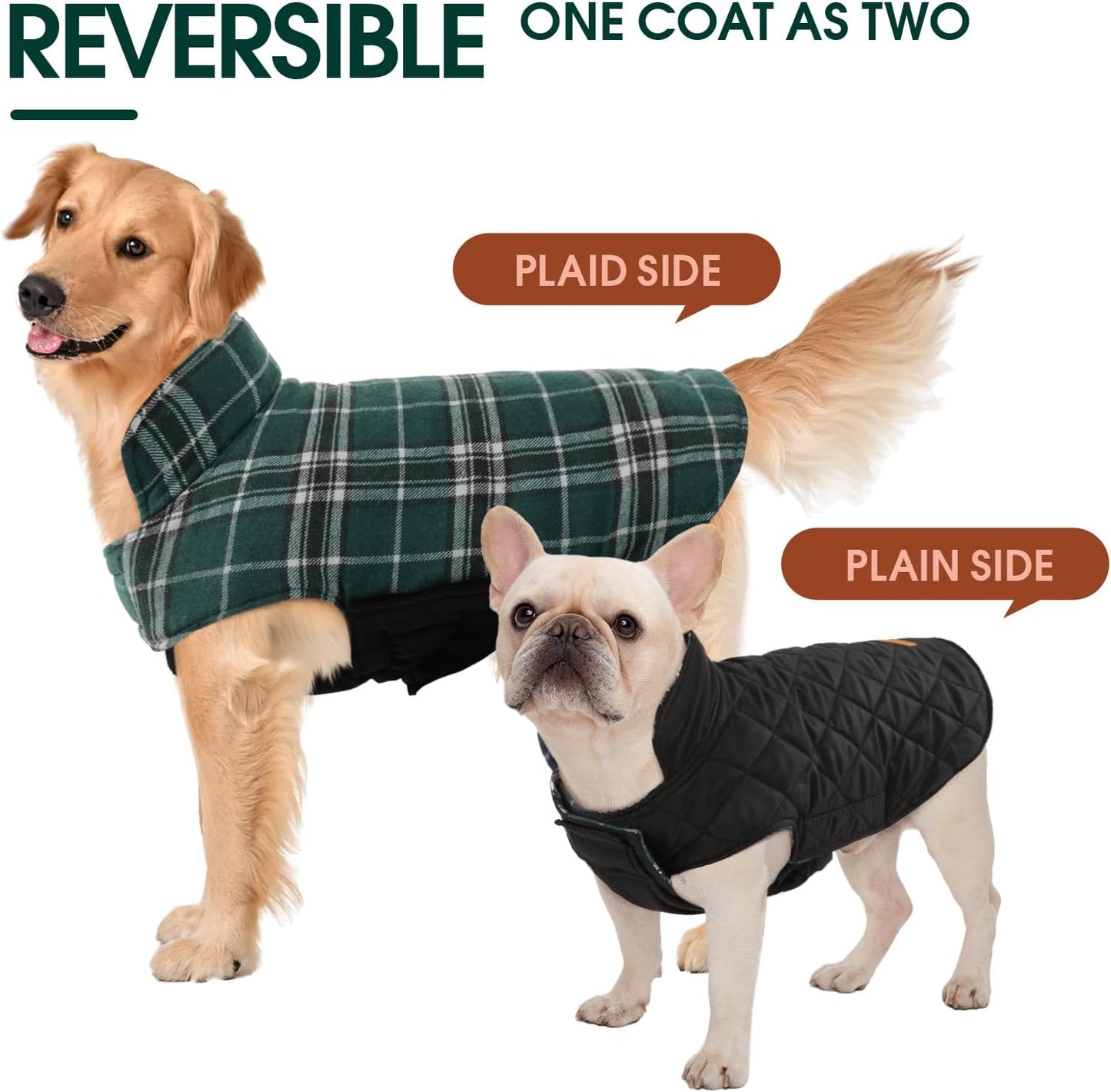 Kuoser Warm Dog Coat, Waterproof Dog Coats for X-Small Dogs, Adjustable Durable Doggie Winter Jacket Reversible Cozy Puppy Cold Weather Apparel from Small to Large Breed, Green XS