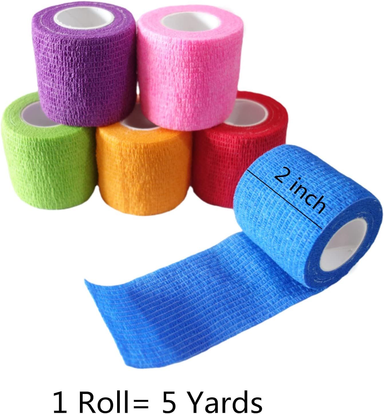 6 Pack 2" x 5 Yards Self Adhesive Bandage Wrap Breathable Cohesive Vet Wrap for Pets, Elastic Self-Adherent Tape for Sports, Wrist, Ankle (Mixed Colors)
