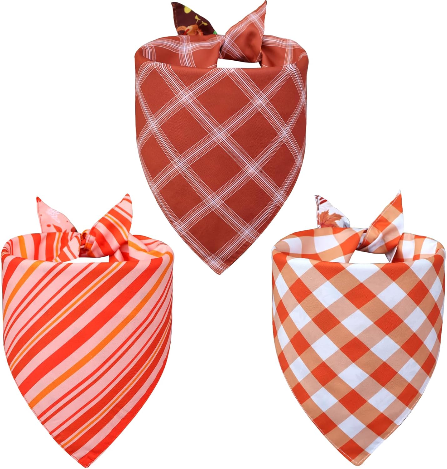 Thanksgiving Dog Bandanas Large 3PCS, 6 Pattern Fall Scarf for Boy and Girl, Pumpkin Leaves Rugby Triangle Reversible Bibs Breed for Puppy Pets