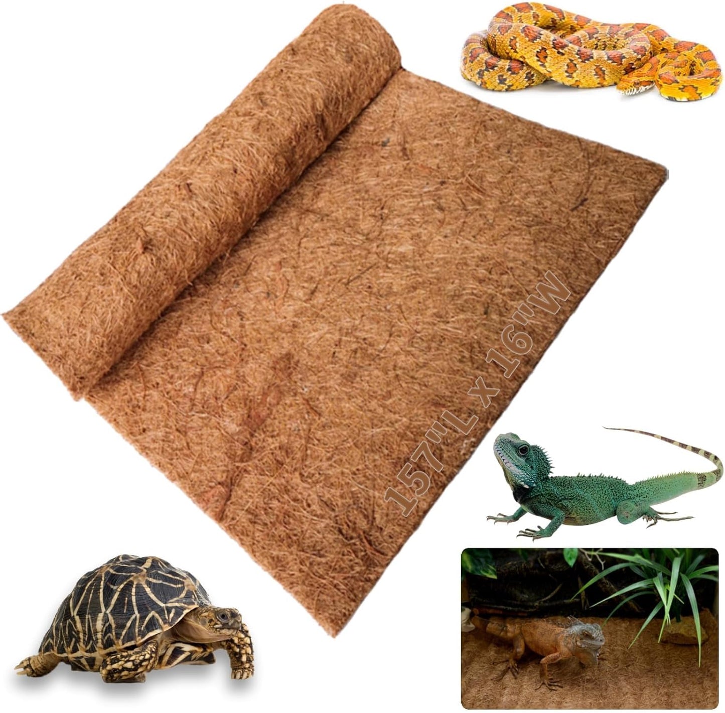 Hamiledyi Reptile Carpet 157" L x 16" W Natural Coconut Fiber Tortoise Carpet Mat for Pet Terrarium Liner Reptile Supplies for Lizard Snake Chameleon Turtle Bedding Bunny Rabbit Mat