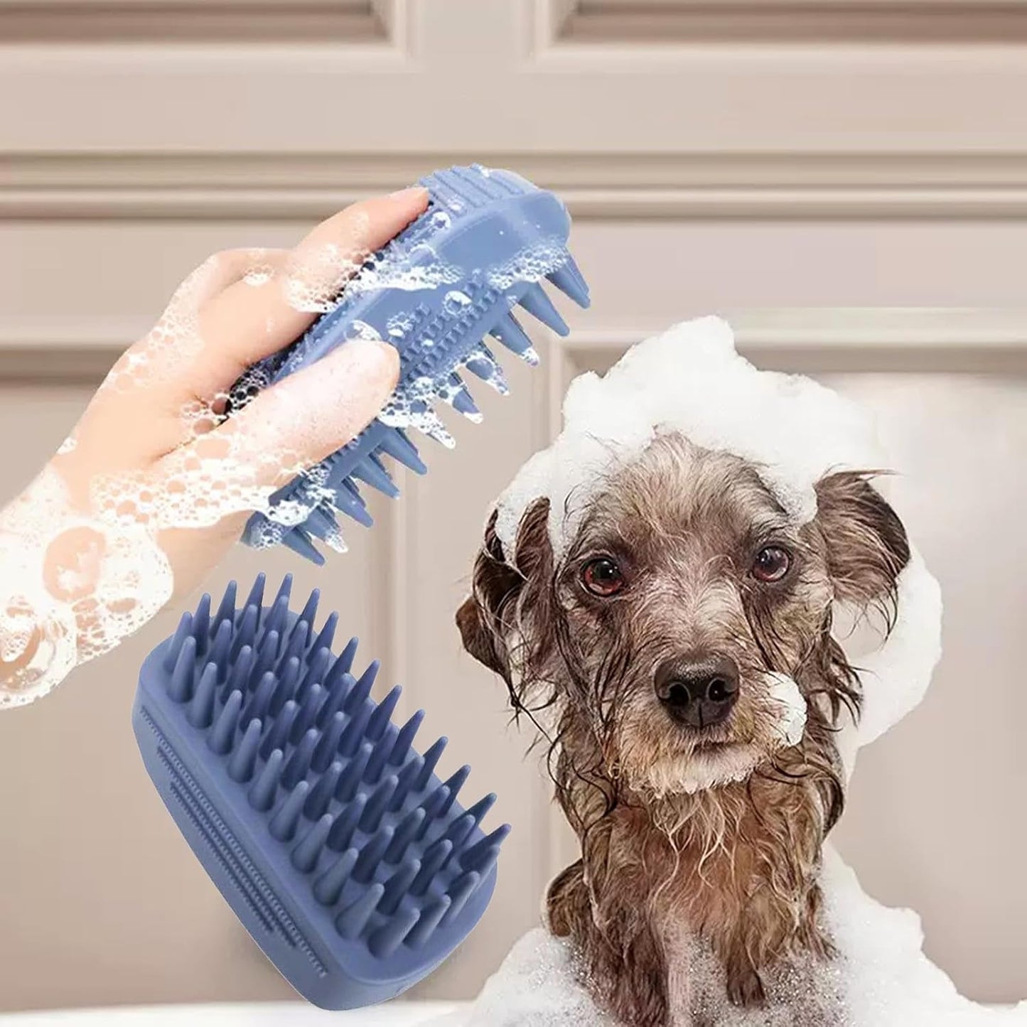Dog Brush Kit for Grooming Short & Long Haired Dogs & Cats, 4-in-1 Pet Grooming Set with Self-Cleaning Slicker Brush, Deshedding Tool, Shampoo Bath Comb, Massge Comb (Blue Black)