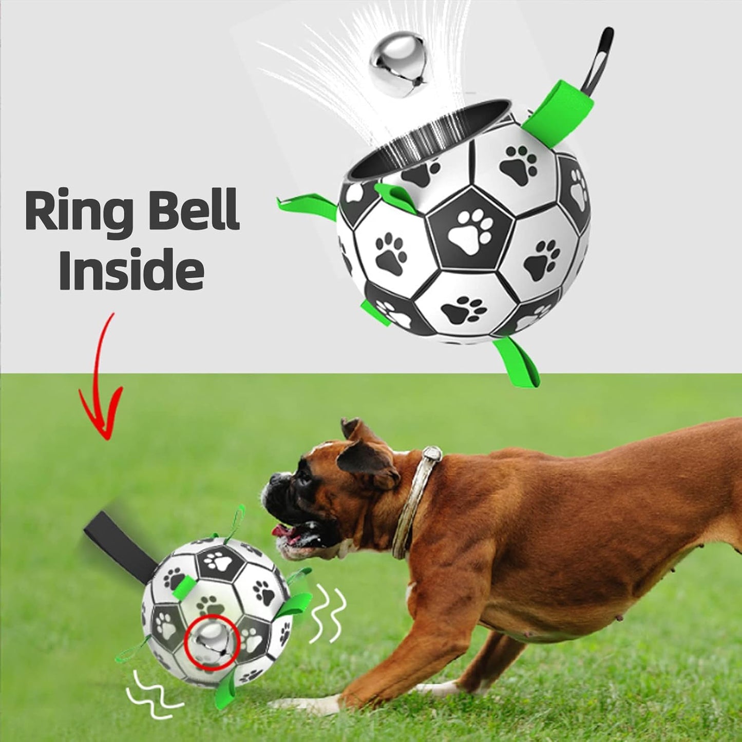 QDAN Dog Soccer Balls Toy with Bell Inside, Outdoor Interactive Dog Toys, Durable Ropes Squeaky Ball for Medium Large Dogs (8 Inch)