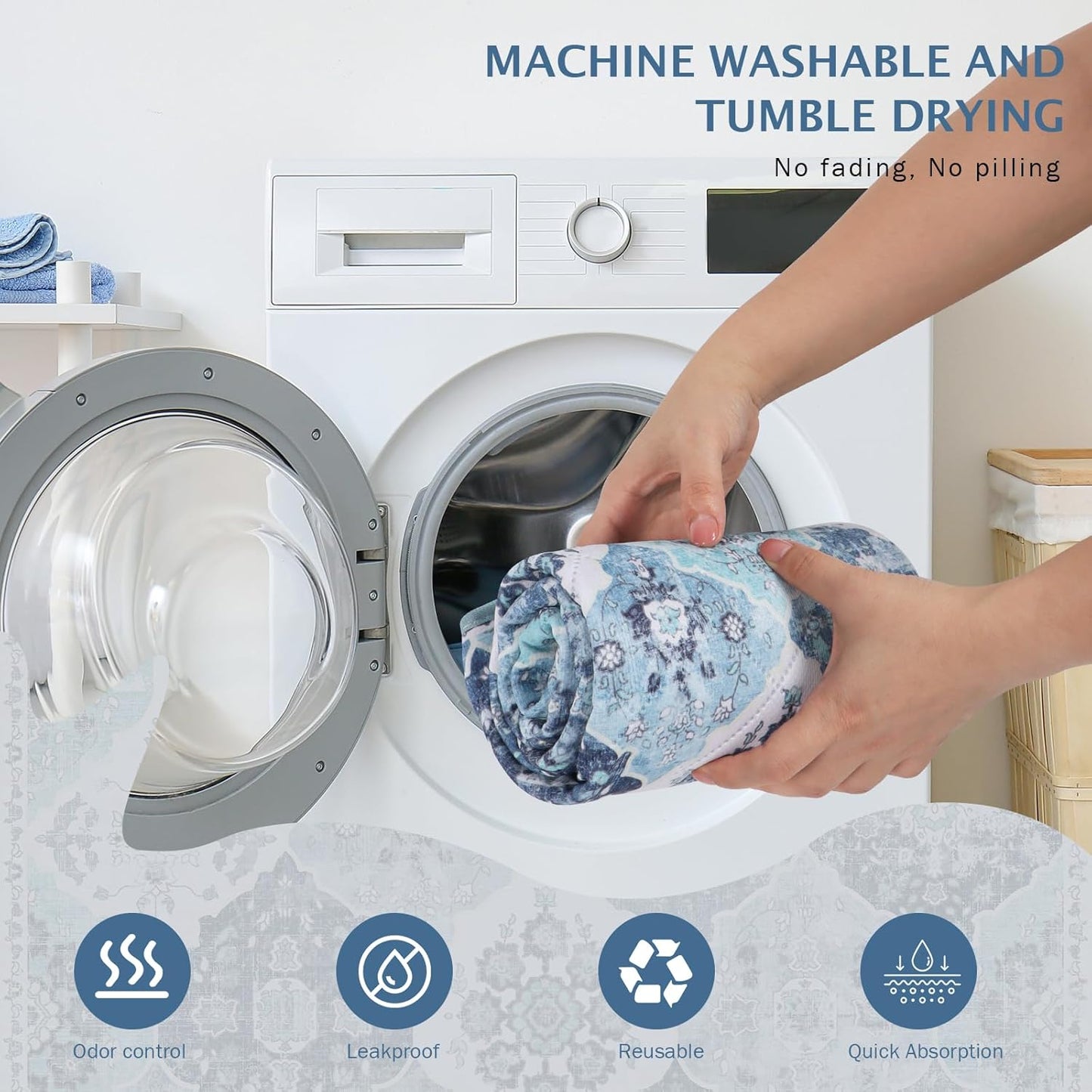 IEUUMLER Washable Pee Pads for Dogs, 2 Pack Reusable Non-Slip Grip, Super Absorbent Waterproof Puppy Pads for Potty Training, Playpen, Crate, Whelping Box EU011 (Blue, 36" x 24")