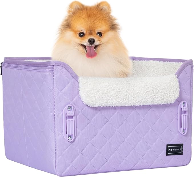 PETSFIT Dog Car Seats for Small Dogs, Patent Safe Buckles Cat Car Seat, Car Seat for Dogs with Safety Belt, Suitable for Small Pets Up to 25lbs (Lavender Purple)