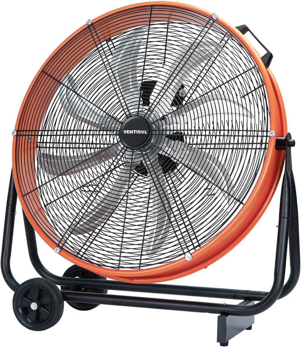 VENTISOL 24 Inch Industrial Floor Drum Fan, 9500 CFM Heavy Duty Floor Fan with 8 Blades, 3-Speed High Velocity Shop Fan, Metal Fans for Warehouse, Patios, Garage