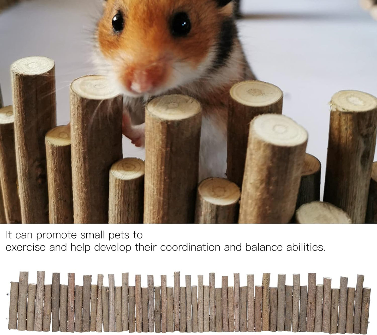 Ejoyous Hamster Wooden Bridge, Wood Ladder Hamster Fence Hideout Cage Bedding Climbing Toys for Syrian Hamsters Gerbil Small Animals (50CM Fence)