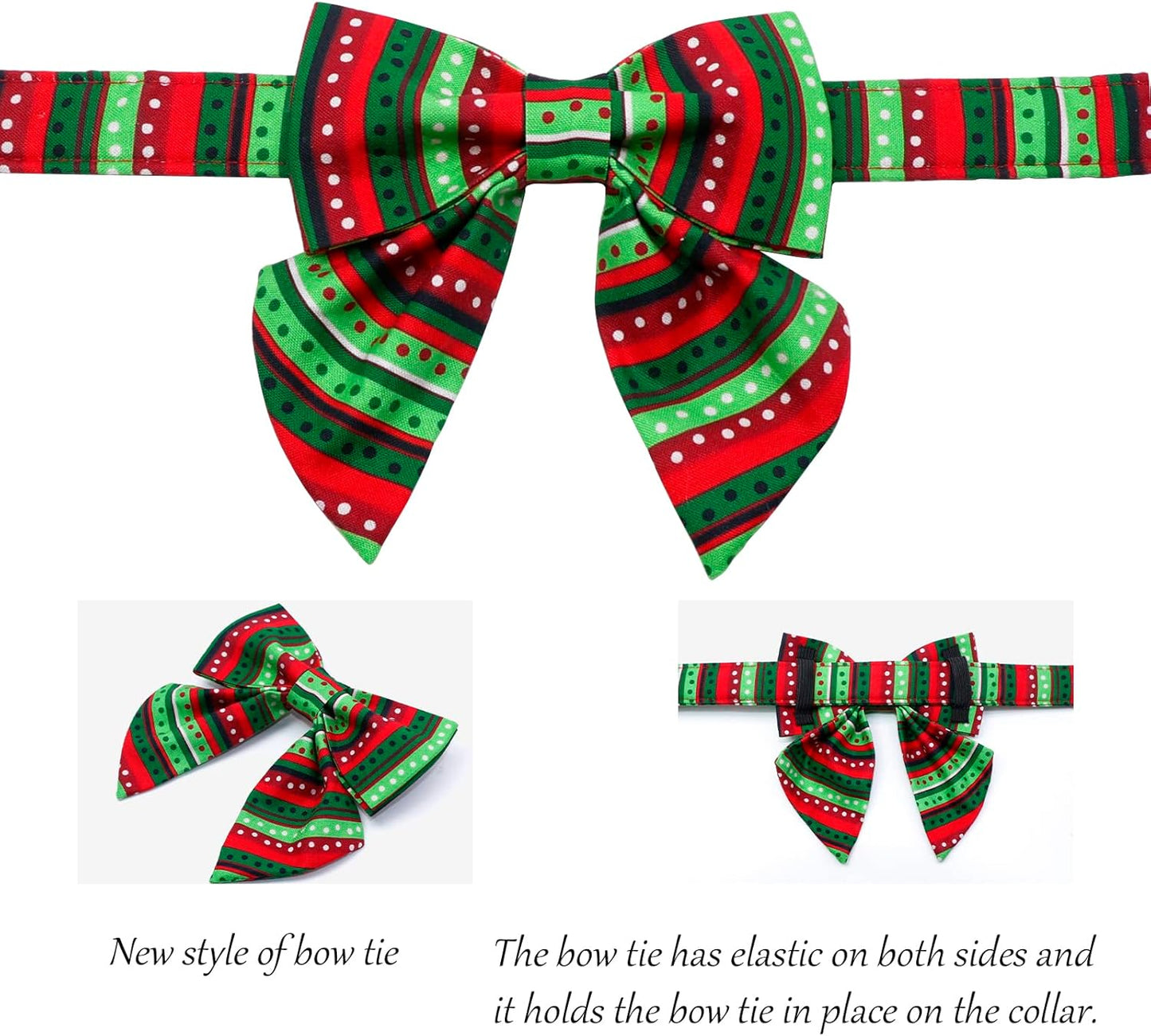 Lionet Paws Christmas Dog Collar with Bowtie, Dog Sailor Bow Collar with Metal Buckle for Dogs, Adjustable Comfortable Dog Collar Girl Gift, L, Neck 16-24 in