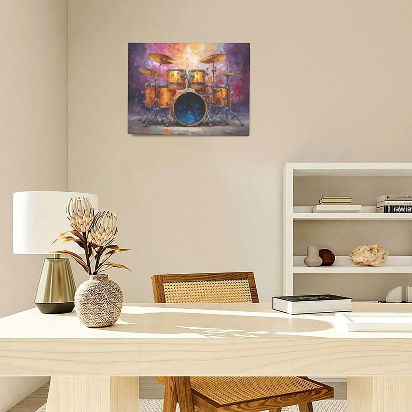 Music Wall Art Graffiti Musical Instruments Canvas Wall Decor Drum Pictures Painting Print Artwork Framed Decorations Gifts for Drummers Music Lover Studio Bar Musician Home Bedroom Living Room 12"x16"