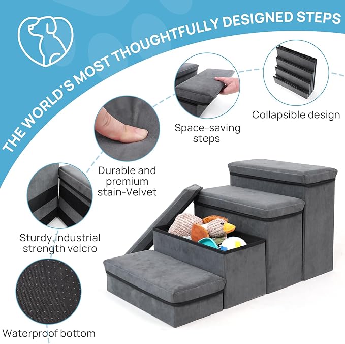 Foldable Dog Stairs 4 Tier Pet Steps, for Small Medium Dogs Pet Steps Storage Stepper for High Beds Sofa (4 Step)