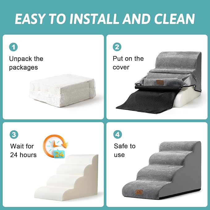 Dog Stairs for Small Dog 22.6" H, Curved Pet Step for Puppy, Older Cat, Medium Pet Ramp for High Bed, Ladder with High Density Foam, Durable, 5 Step, 15.7x33x22.6 inch, Grey