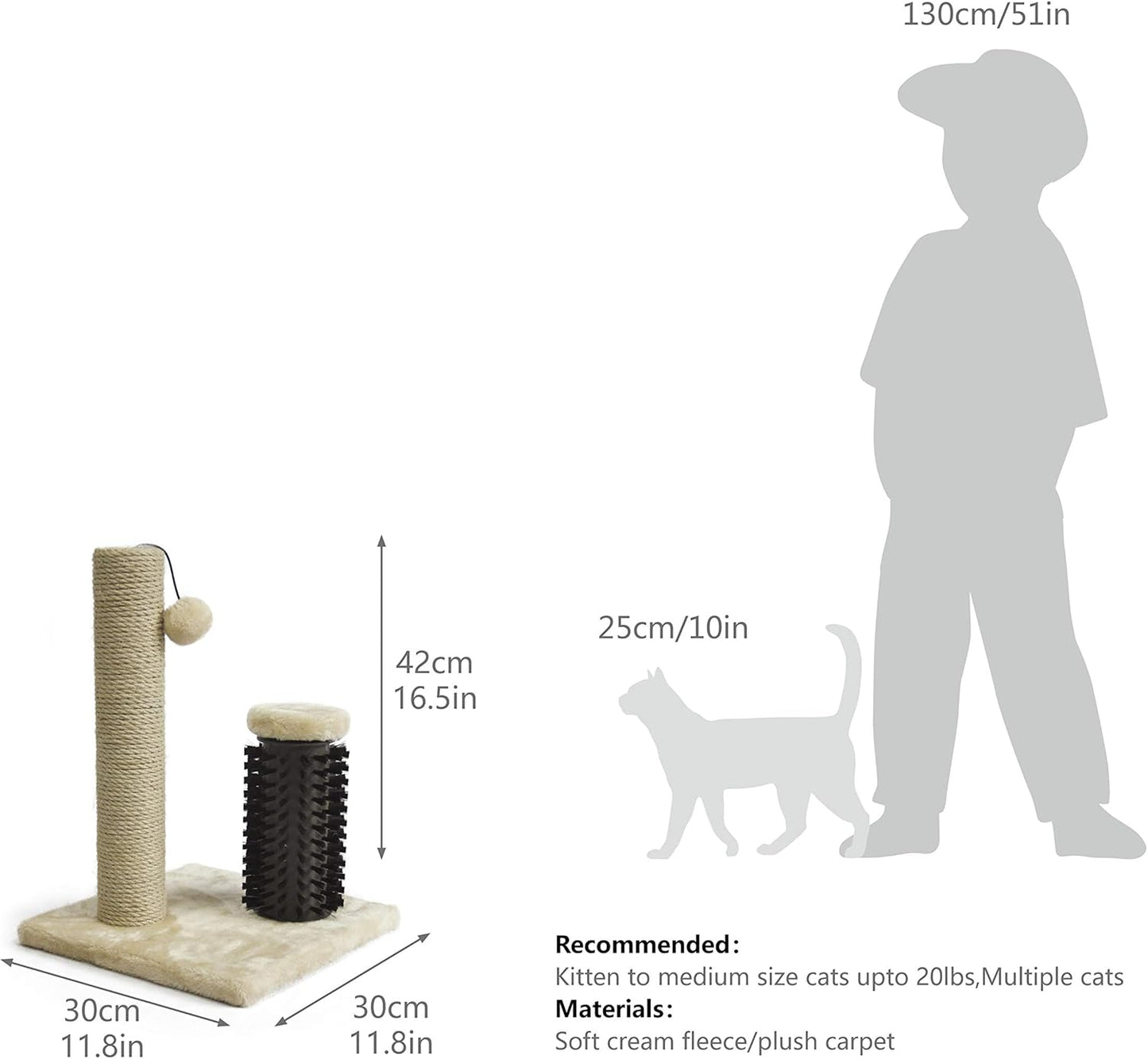 Amazon Basics Cat Scratcher - Indoor Classic Single Cat & Kittens Scratching Post with Brush, Small (16.5" H) - Beige