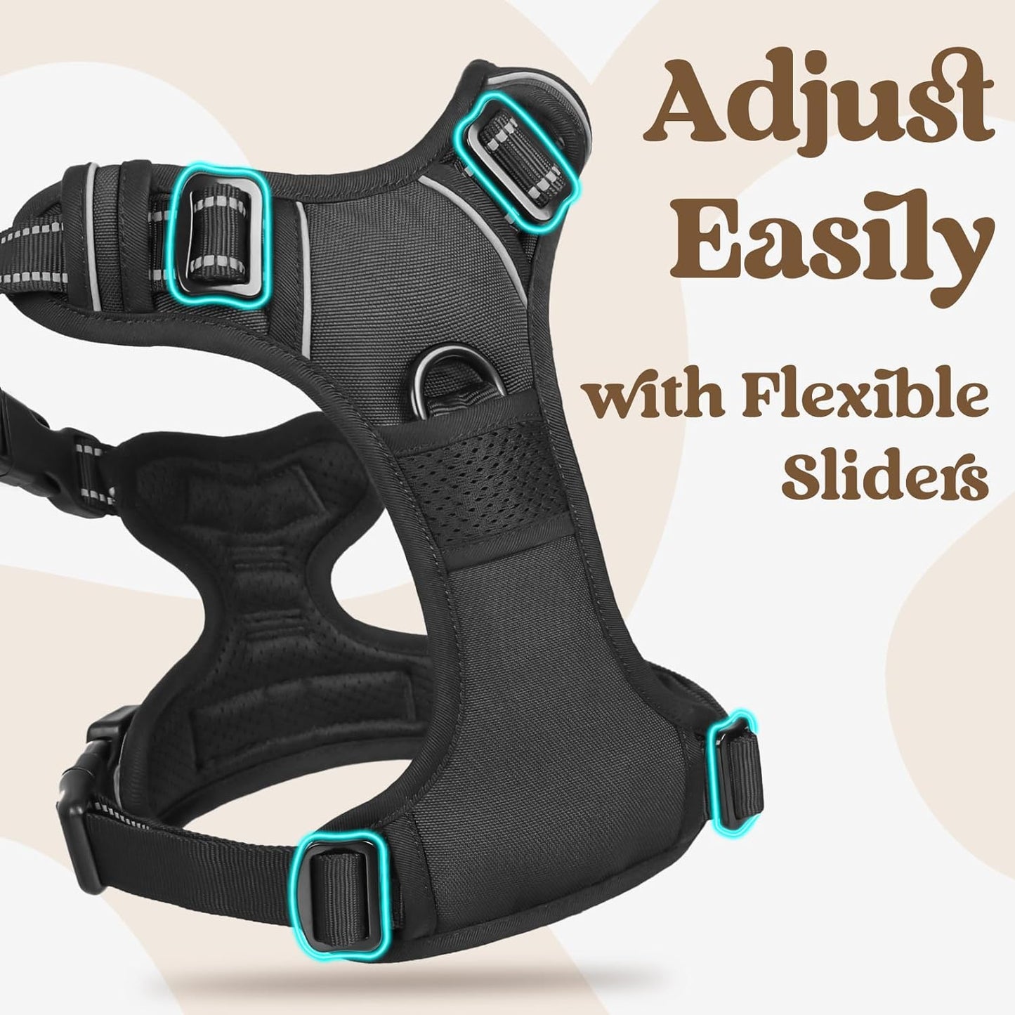 rabbitgoo Dog Harness Medium Sized, No Pull Pet Harness with 3 Buckles, Adjustable Soft Padded Vest with Control Handle, Walking Reflective Pet Vest for Medium Dogs, Black, M