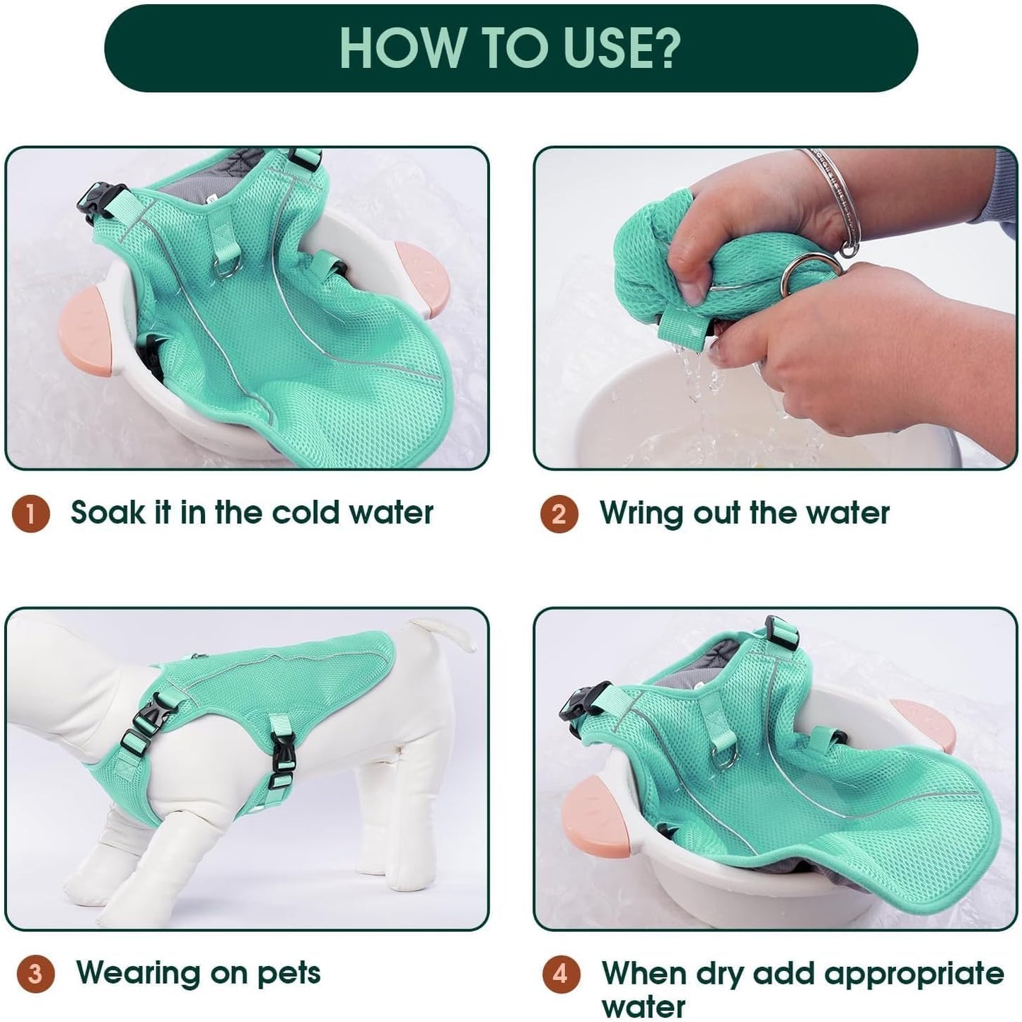 Kuoser Dog Cooling Vest for Large Dogs, Lightweight Doggie Cooler Jacket Breathable Mesh Pet Cooling Shirts Reflective Puppy Cool Harness for Beach, Hiking, Walking Green XL