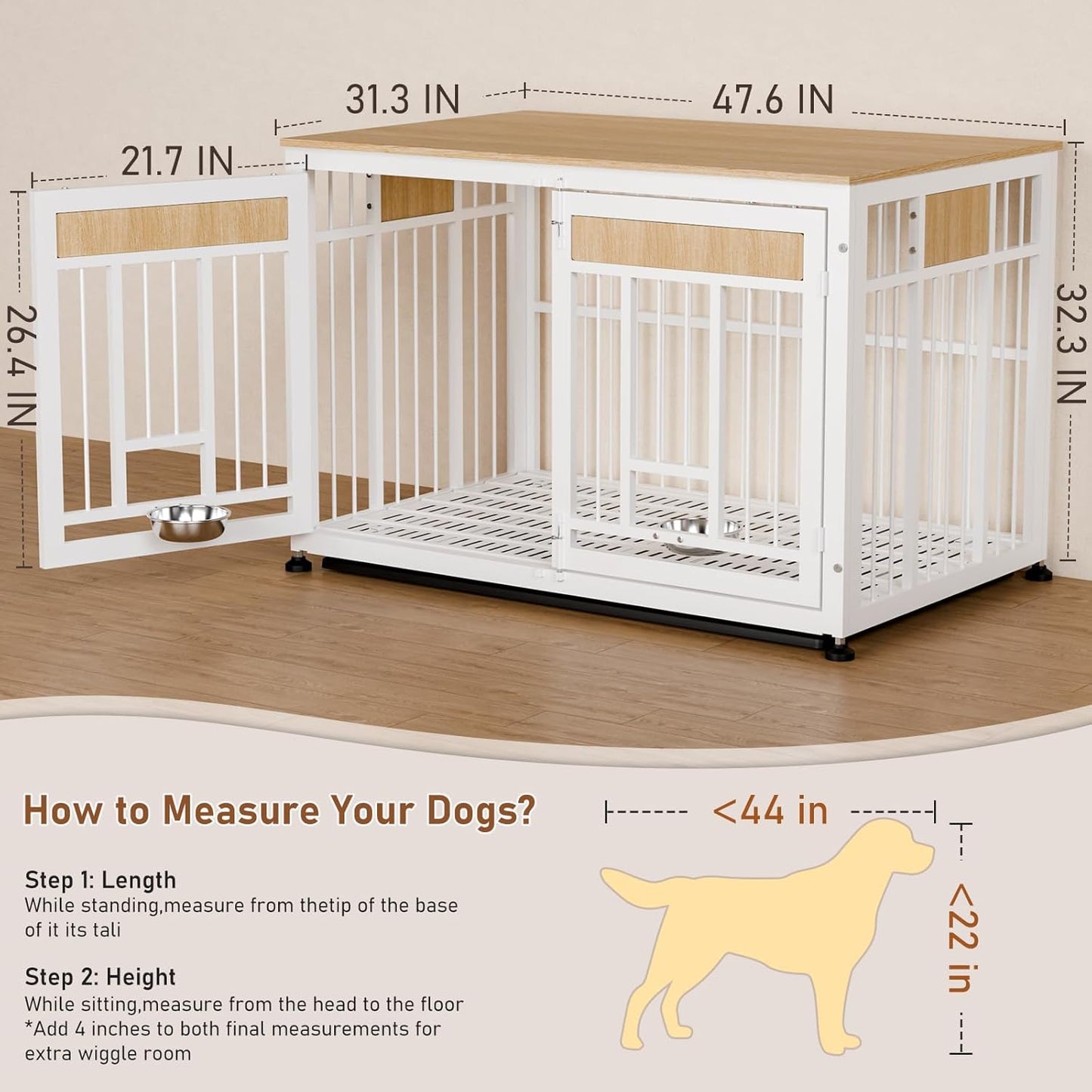 Heavy Duty Dog Crate Furniture for Large Dog, 48 Inch Decorative Pet House End Table, Extra Large Wooden Cage Kennel Furniture Indoor
