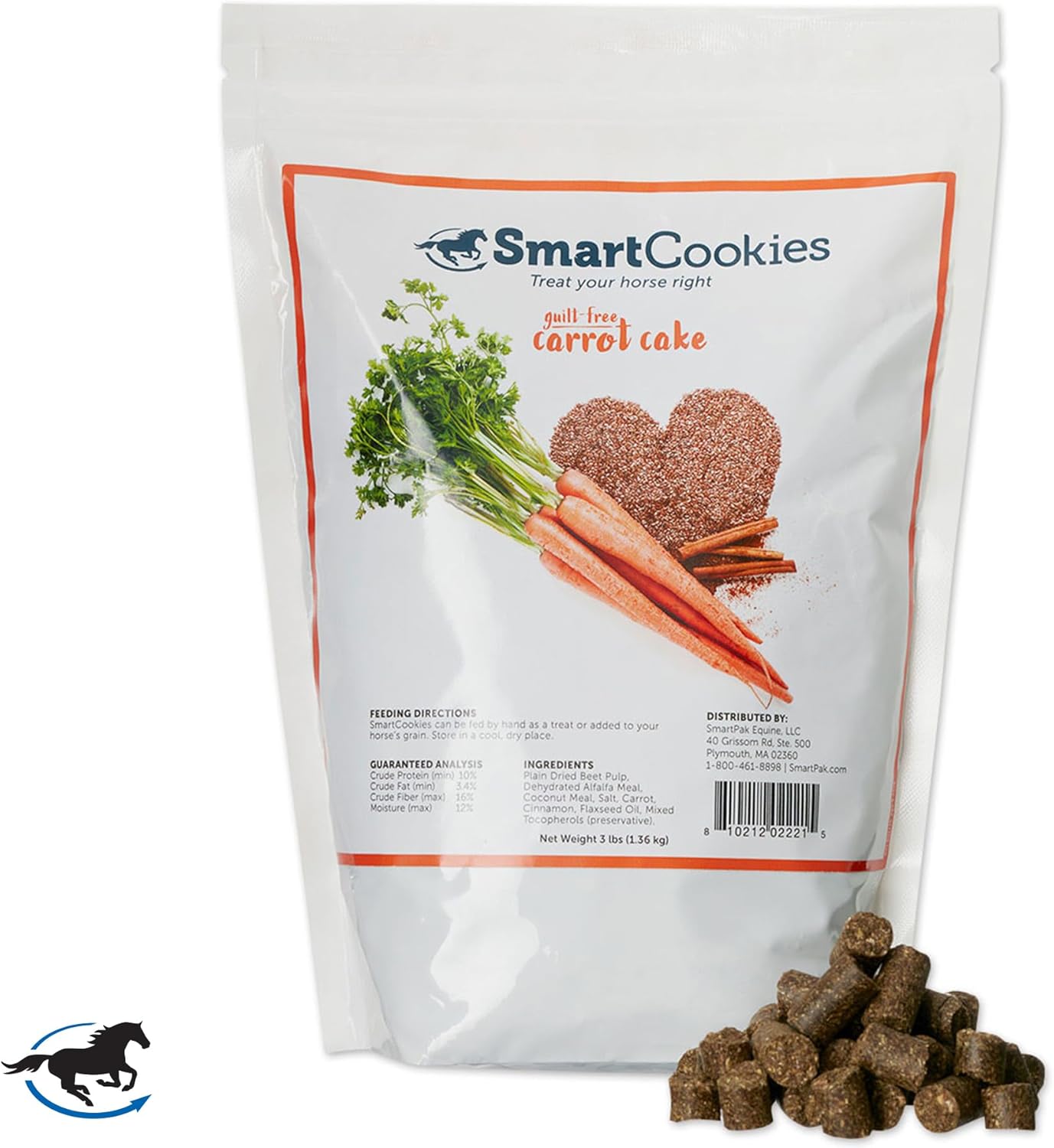 SmartEquine SmartCookies | Healthy Treats for Horses Made from Coconut Meal, Beet Pulp, Alfalfa, and Flaxseed Oil | No Sugar Added Horse Treats | Carrot Cake Flavor Cookies for Horses, 3 lb Bag