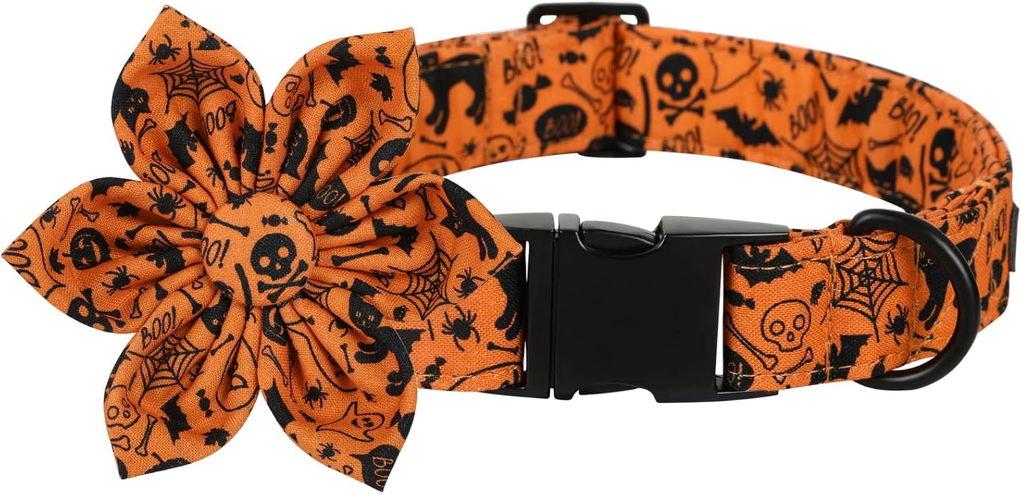 Lionet Paws Dog Collar with Flower - Cute Cotton Adjustable Flower Dog Collar with Metal Buckle for Small Dog Girl Gift, S, Neck 10-16in