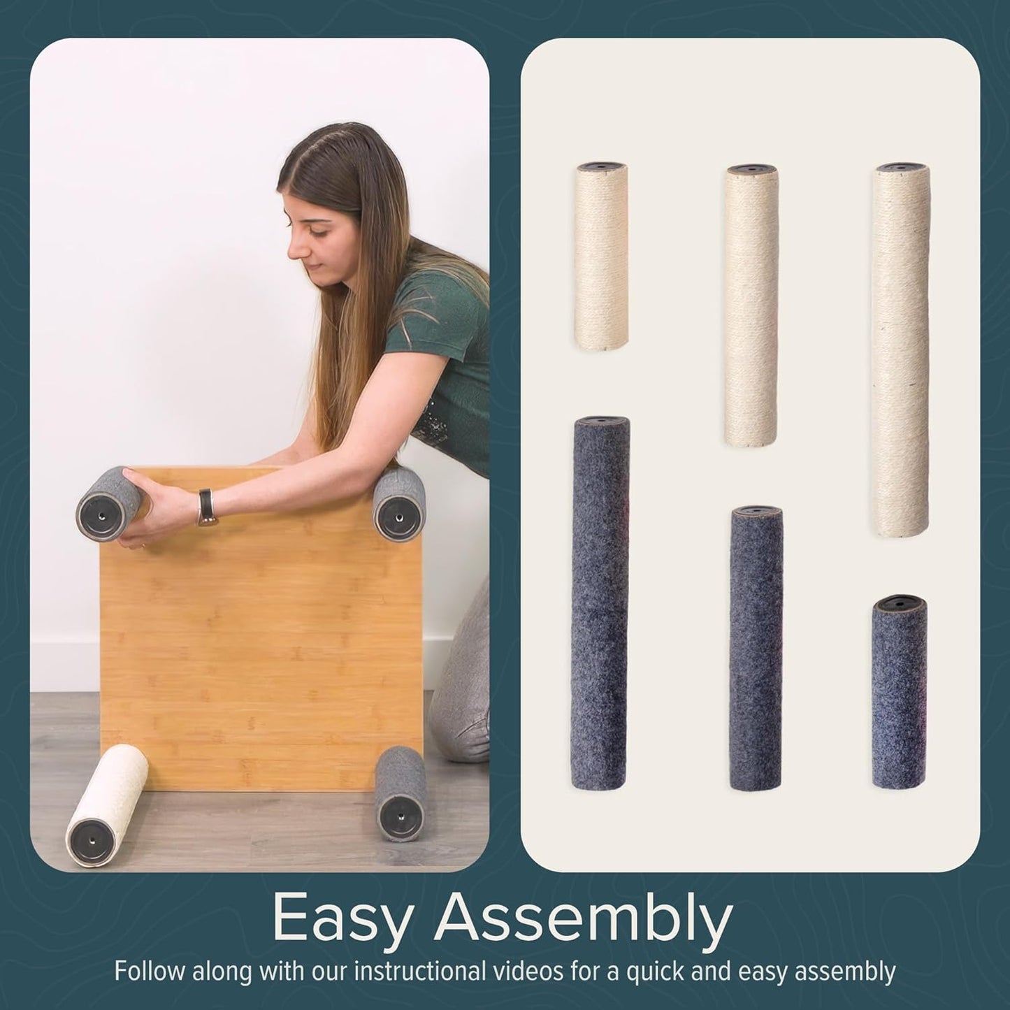 Ascentials - Grand Suite Cat Scratcher Playground - Tall Cat Tower Playground Structure, Sisal Scratching Areas, Grey Felt, Bamboo Veneer w/Linen & Velvet Surface Areas