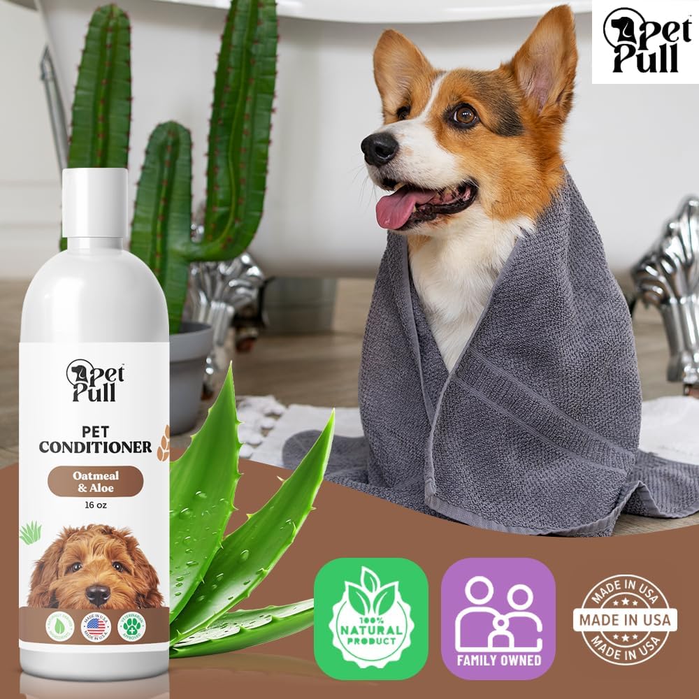 Pet Shampoo and Conditioner for Dogs and Cats - Plant-Based Dog Shampoo Cleanser - Pet Supplies for Pets - Sensitive Skin Dog Wash- Made in The USA (16 oz) (Oatmeal & Aloe, Conditioner)