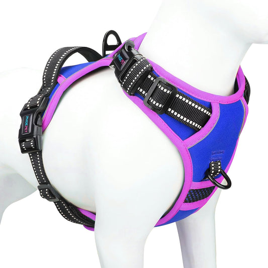 PHOEPET 2019 Upgraded No Pull Dog Harness, Reflective Adjustable Vest, with a Training Handle + 2 Metal Leash Hooks+ 3 Snap Buckles +4 Slide Buckles(S, Royal Blue)