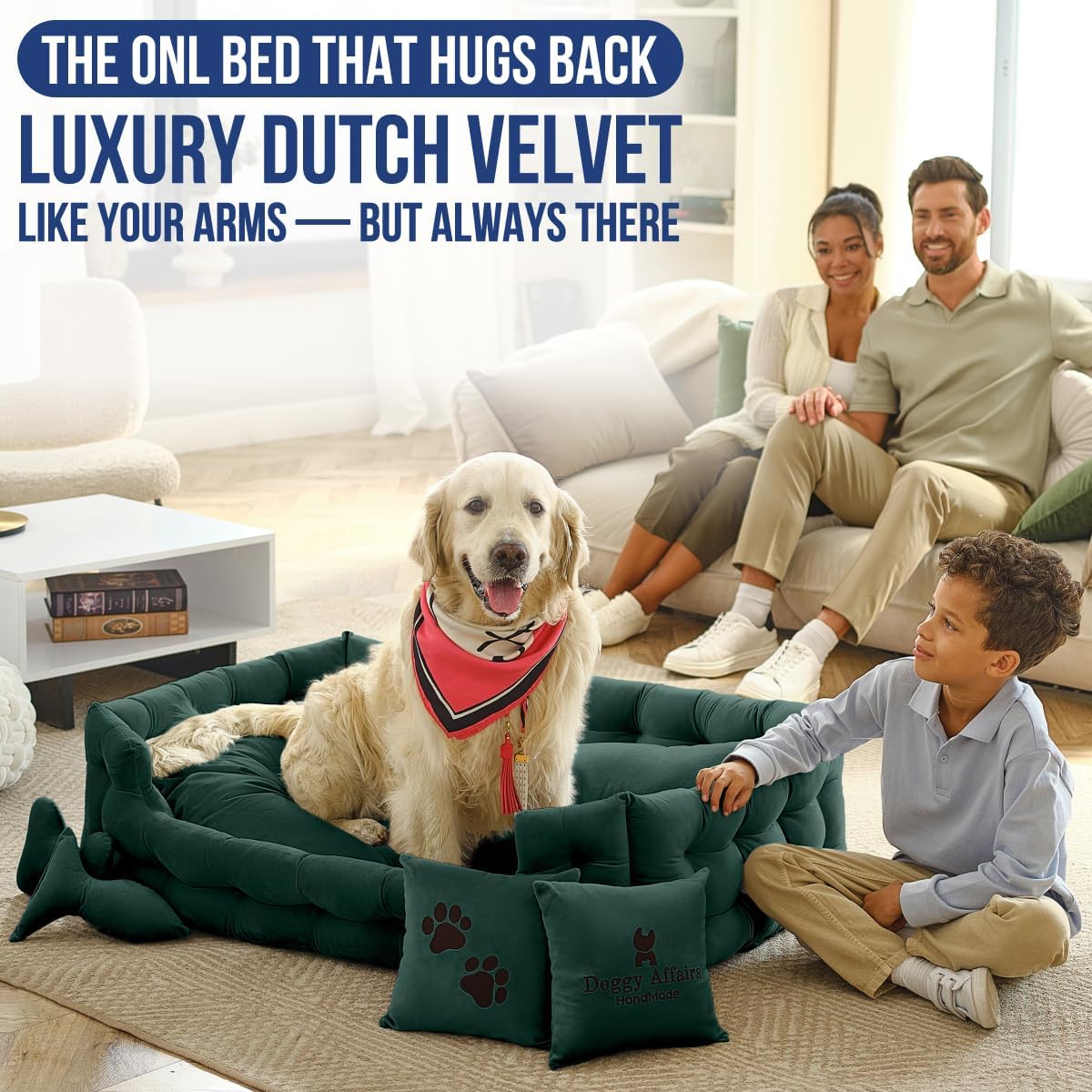 Luxury Dog Bed Chesterfield – Handcrafted Velvet Throne for Dogs | Joint Support, Calming & Temp-Regulating Comfort | Durable 5+ Years, Anti-Claw, Washable 100+ Times – XL, Green