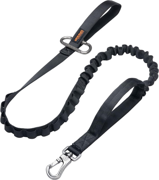 EXCELLENT ELITE SPANKER Tactical Bungee Dog Leash Military Adjustable Dog Leash Quick Release Elastic Leads Rope with 2 Control Handle(Black