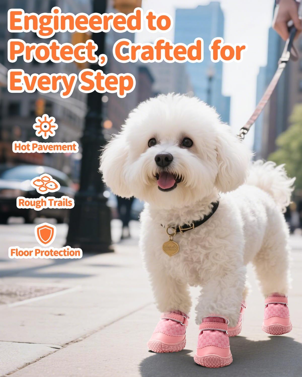 Dog Shoes for Small Dogs, Double Binding Straps Puppy Boots & Paw Protectors for Summer Hot Pavement, Winter Snow, Dog Booties with Anti-Slip Rubber Soles for Beach Hardwood Floor Pink Size 1