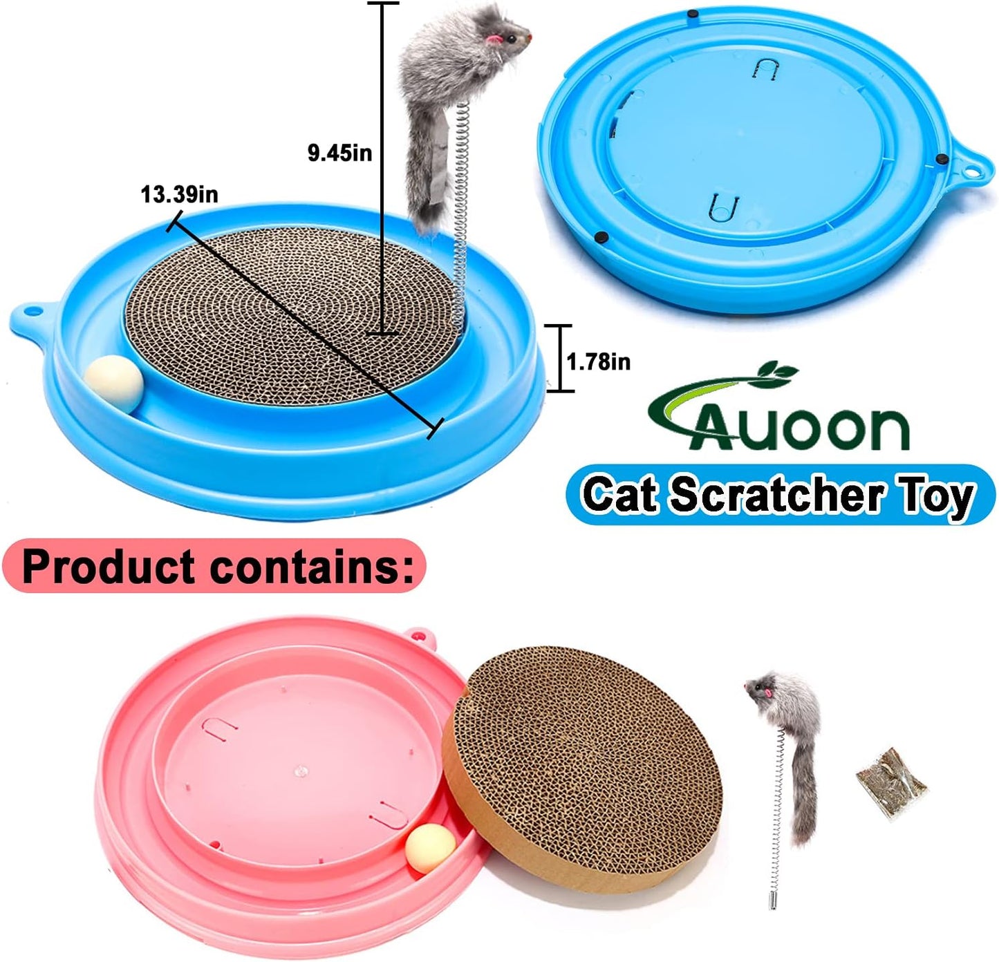 AUOON Cat Scratcher Toy - Cat Scratch Pad with Cat Toy Ball Track and Plush Mouse Toy for Indoor Cats and Kittens (Gray)