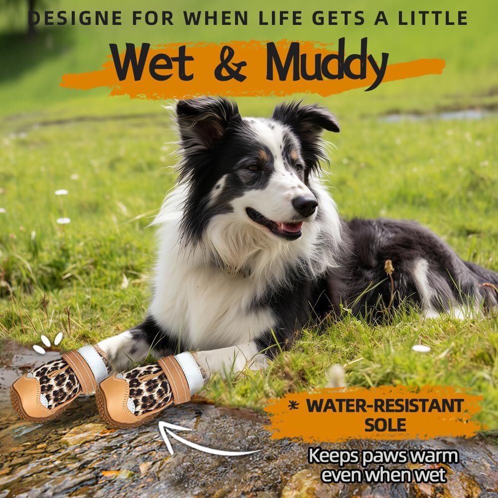 Dog Shoes for Small Dogs, Dog Boots & Paw Protectors for Hardwood Floors, Outdoor Dog Booties for Hot Pavement Winter Snow Hiking, Waterproof Dog Shoes with Reflective Strips Size 1