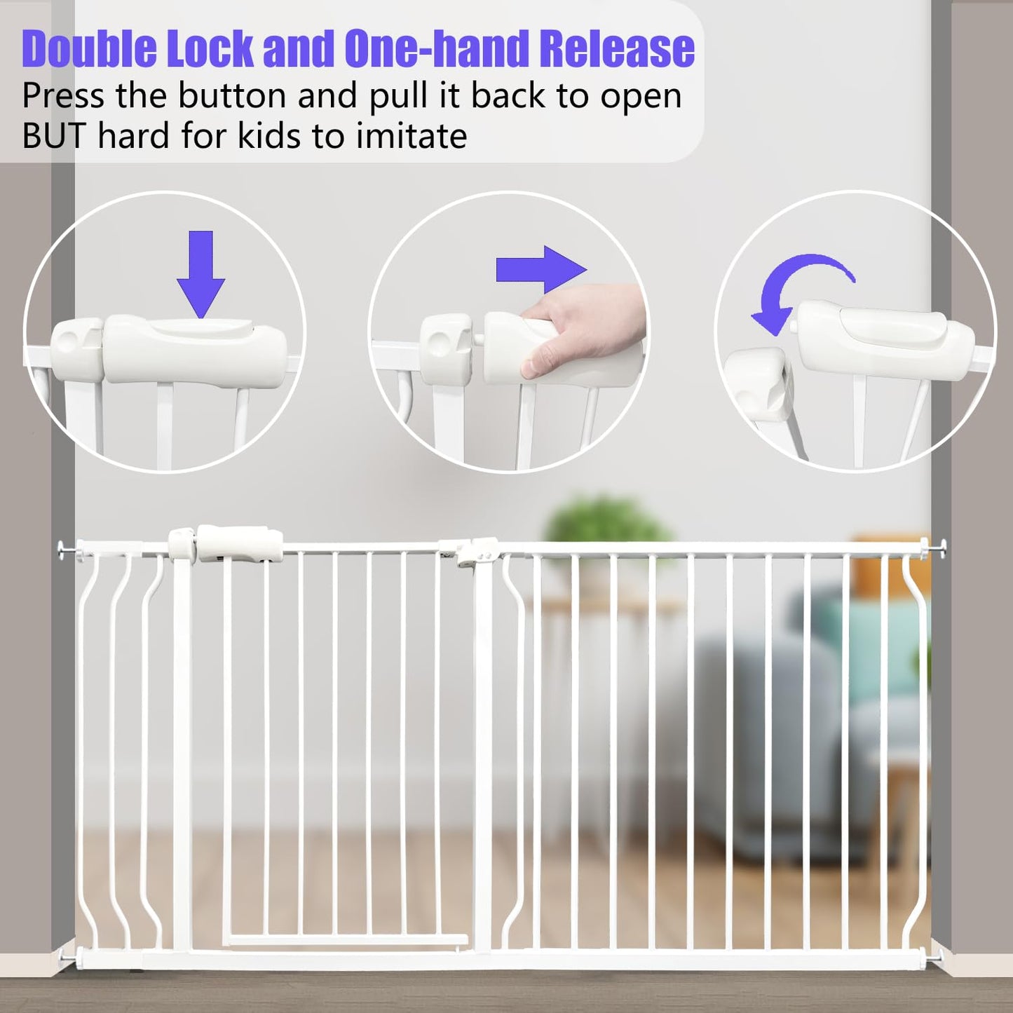 Extra Wide Baby Gate 85.8-90.5 Inch, Pressure Mounted No Drilling, for Stairs & Doorways, Metal White Indoor Safety Gate for Kids and Dogs
