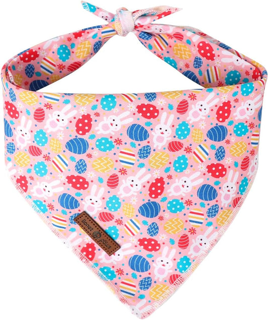 Lionet Paws Easter Dog Bandana for Small Medium Dogs,Colorful Egg Kerchief Washable Dog Triangle Bibs Rabbit Pink Scarf for Girl or Boy Gift