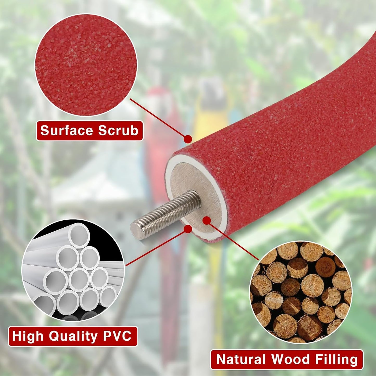 Rypet U Shape Parrot Perch Stand Toy for Paw Grinding Clean Stick Exercise, Rough-Surfaced Quartz Bird Perch Standing Cage Accessories for for Small Parakeets Cockatiels Conures Macaws Finches(Red)